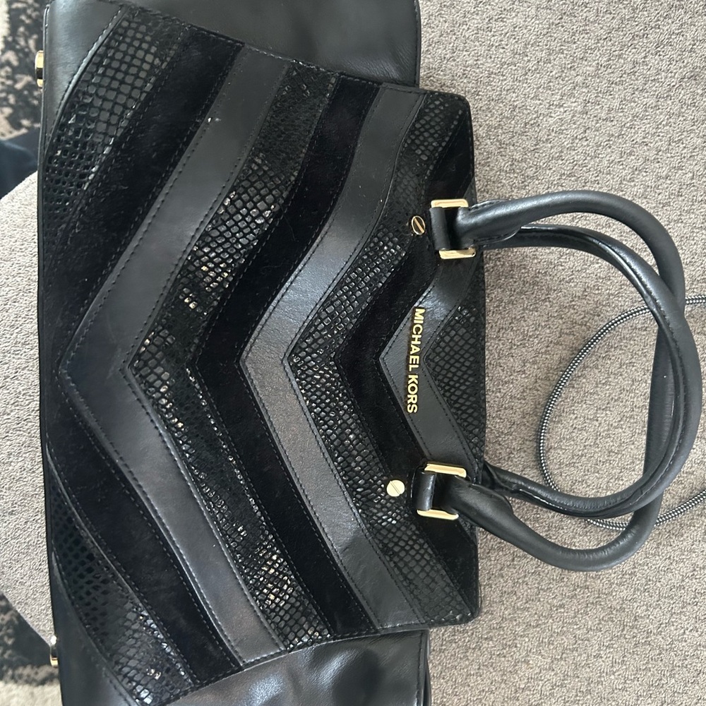 Michael Kors Black Tote with Chevron Design